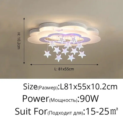 Cartoon bat led ceiling light white & silver star bedroom decor