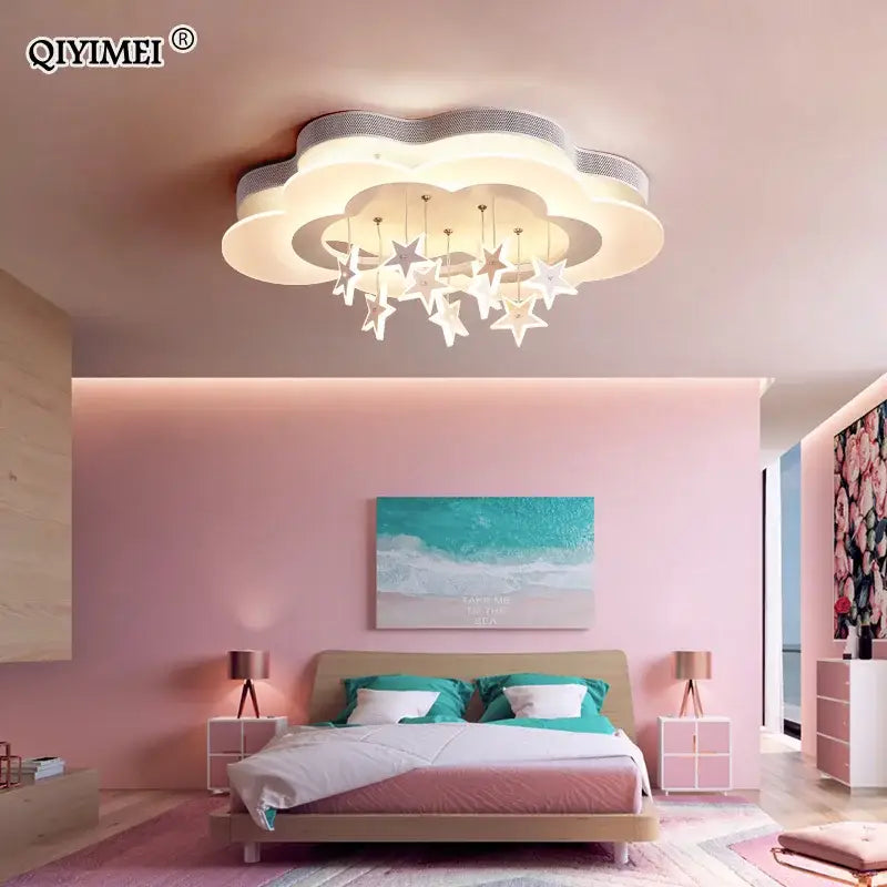 Cartoon bat led ceiling light white & silver star bedroom decor