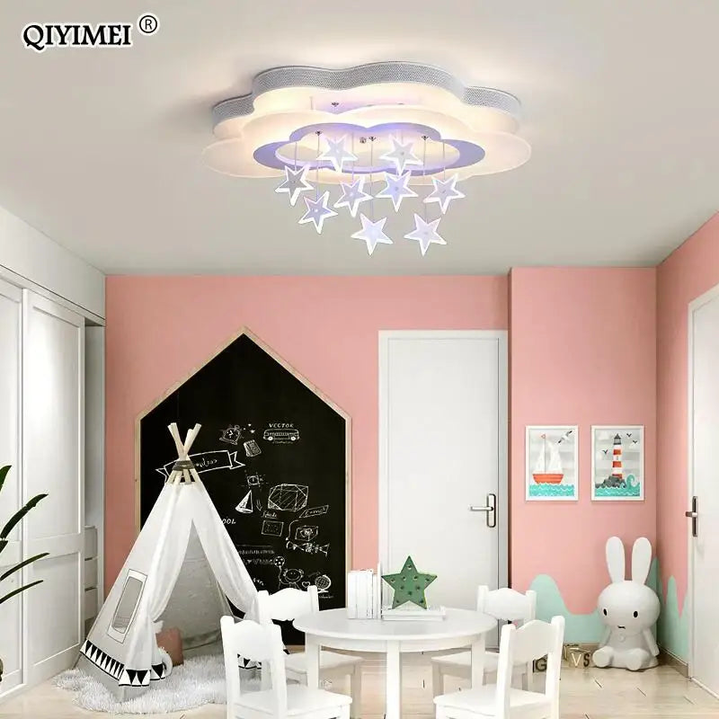 Cartoon bat led ceiling light white & silver star bedroom decor