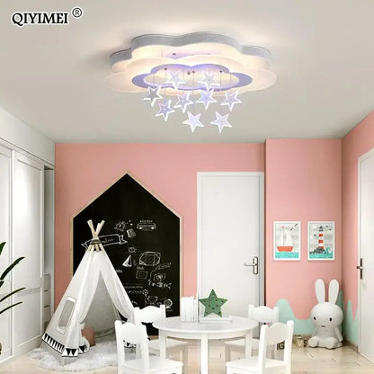 Cartoon bat led ceiling light white & silver star bedroom decor