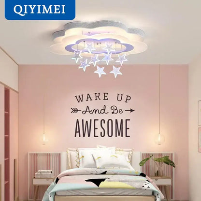Cartoon bat led ceiling light white & silver star bedroom decor