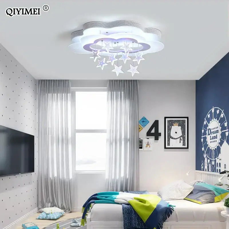 Cartoon bat led ceiling light white & silver star bedroom decor
