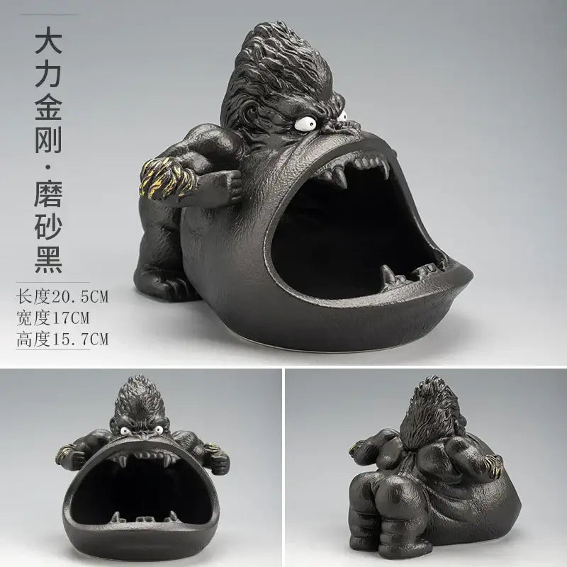 Cartoon black gorilla ceramic ashtray living room animal decor