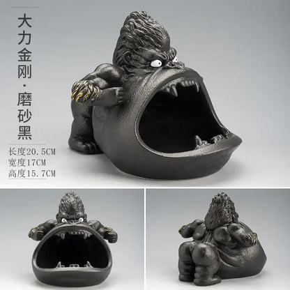 Cartoon black gorilla ceramic ashtray living room animal decor