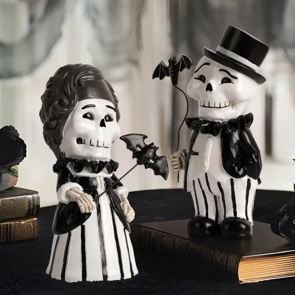 Cartoon black & white skeleton gentleman bat figurine living room decor