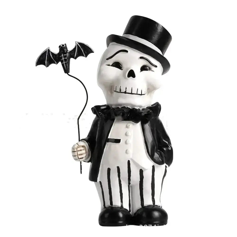 Cartoon black & white skeleton gentleman bat figurine living room decor