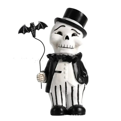 Cartoon black & white skeleton gentleman bat figurine living room decor