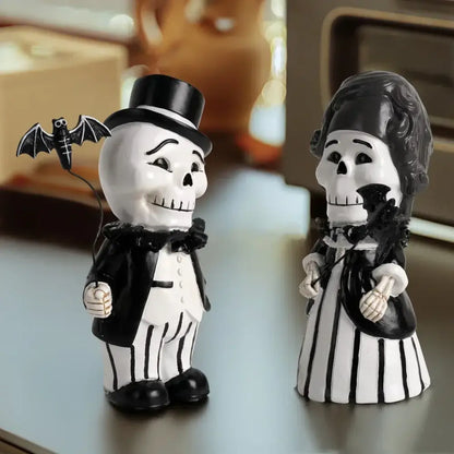 Cartoon black & white skeleton gentleman bat figurine living room decor