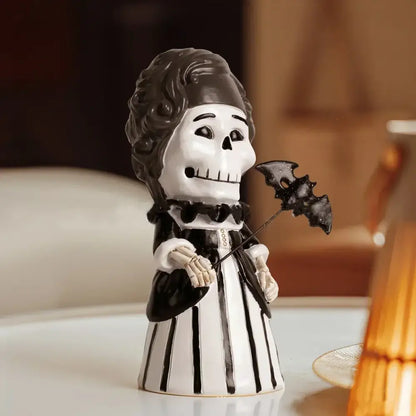Cartoon black & white skeleton gentleman bat figurine living room decor