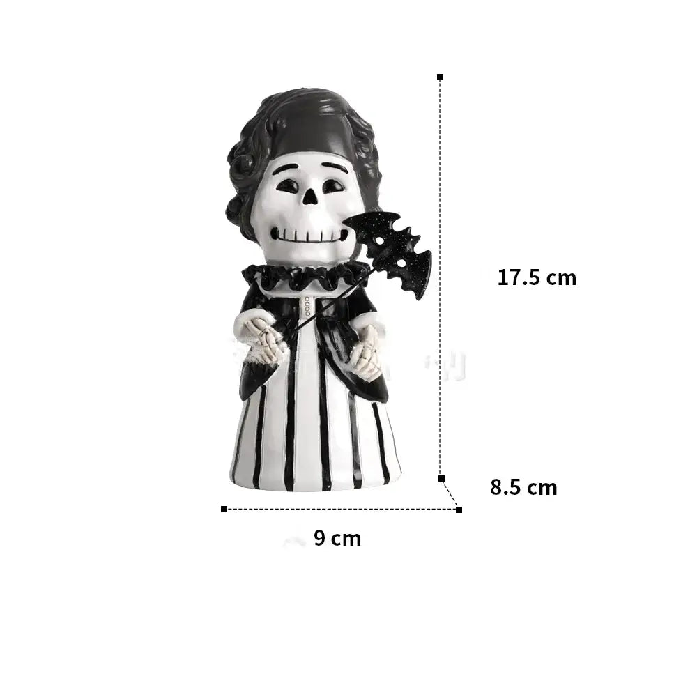 Cartoon black & white skeleton gentleman bat figurine living room decor