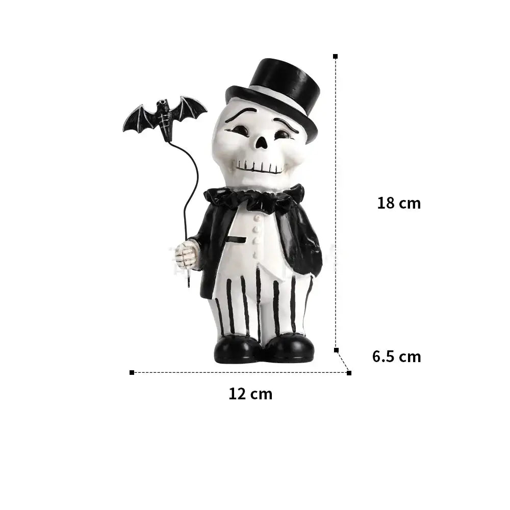 Cartoon black & white skeleton gentleman bat figurine living room decor