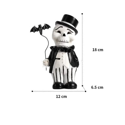 Cartoon black & white skeleton gentleman bat figurine living room decor