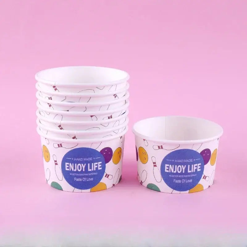 Cartoon blue & white paper cups with lids dining room dessert bowls