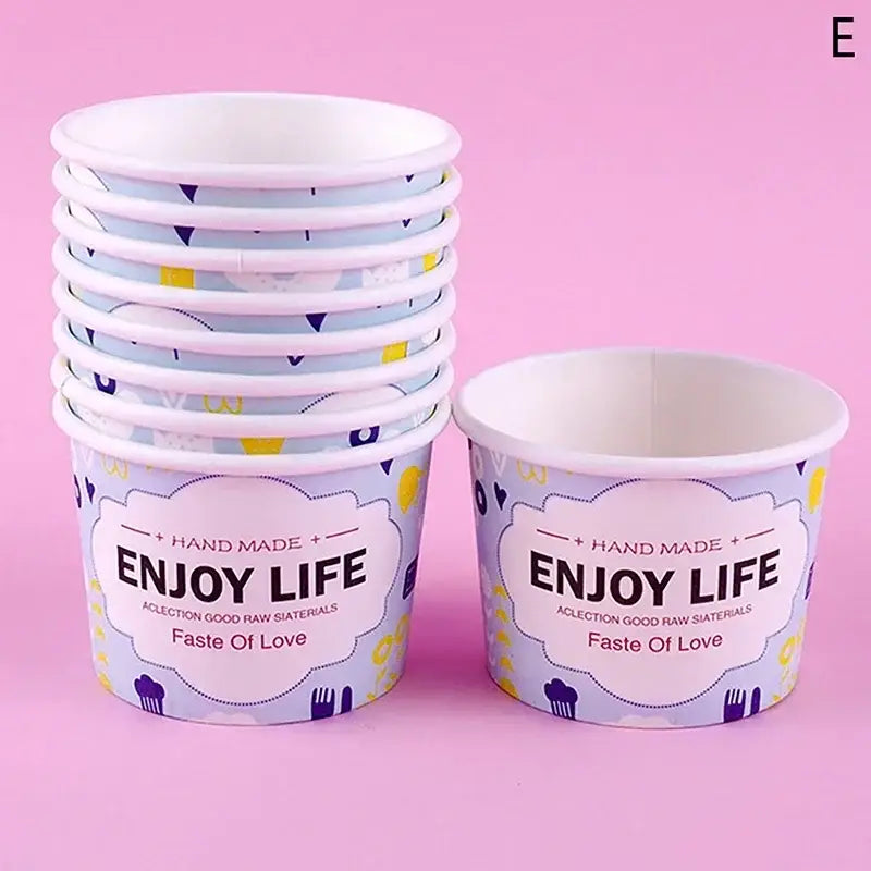 Cartoon blue & white paper cups with lids dining room dessert bowls