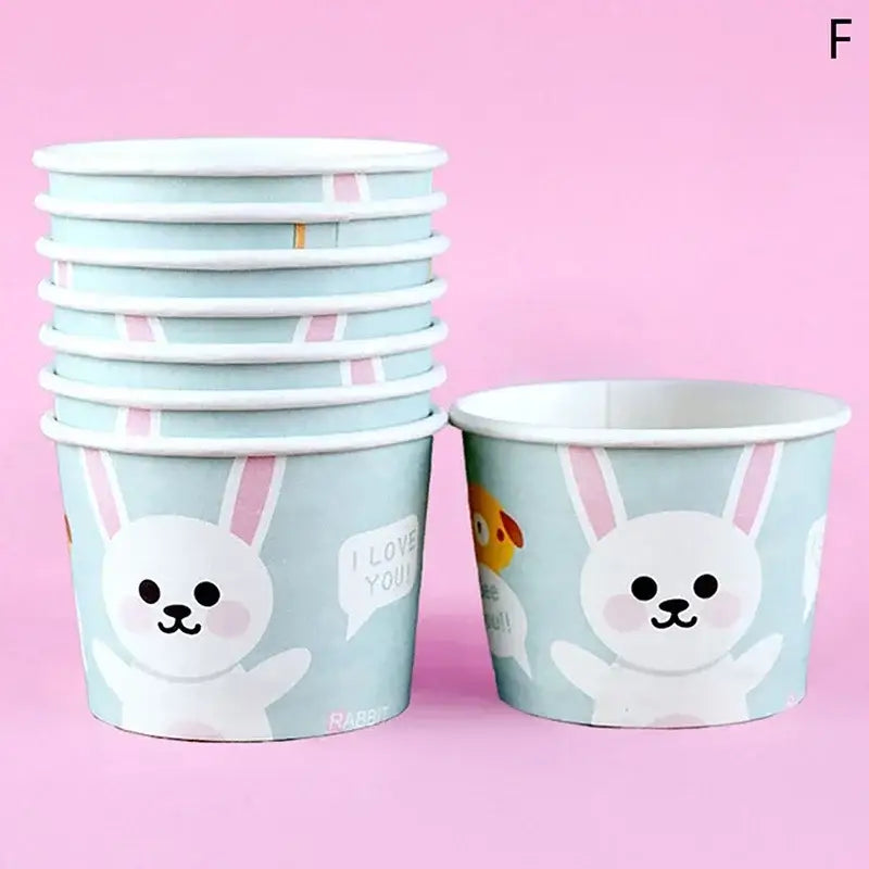 Cartoon blue & white paper cups with lids dining room dessert bowls