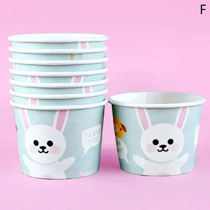 Cartoon blue & white paper cups with lids dining room dessert bowls