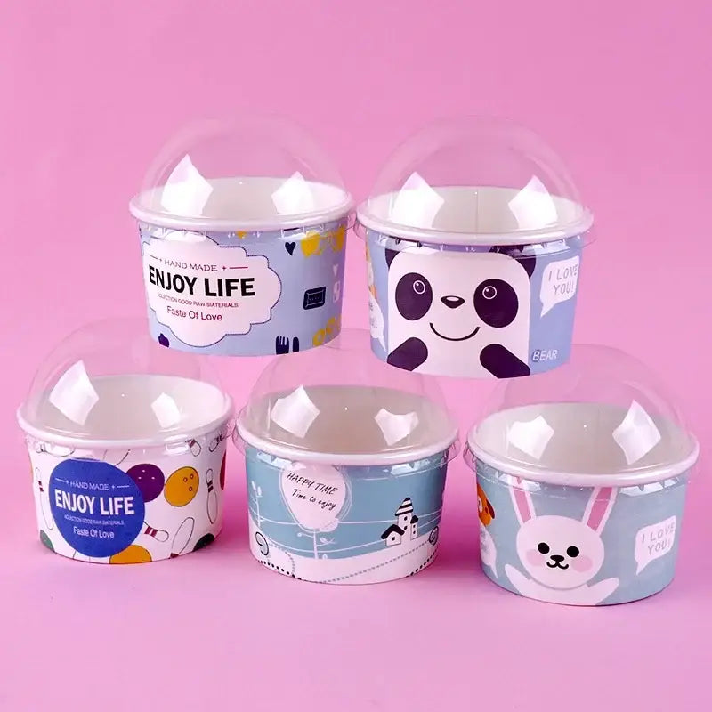 Cartoon blue & white paper cups with lids dining room dessert bowls