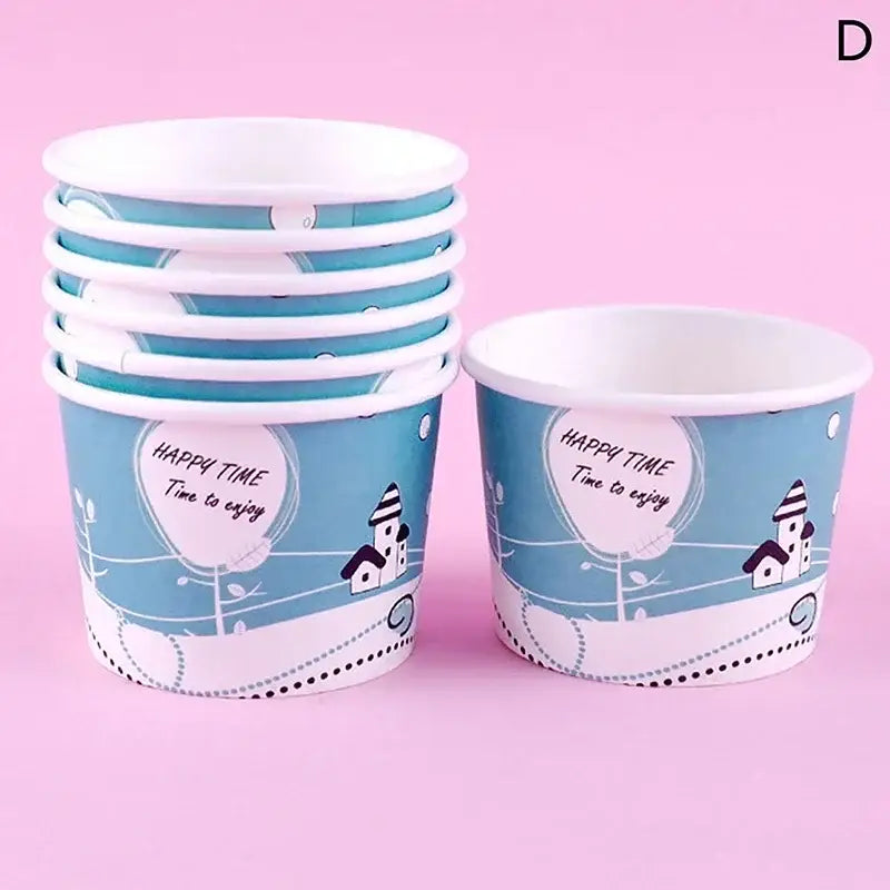 Cartoon blue & white paper cups with lids dining room dessert bowls