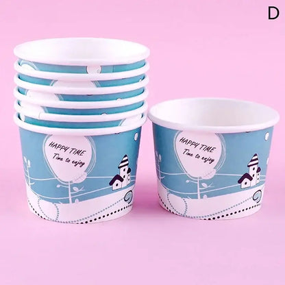 Cartoon blue & white paper cups with lids dining room dessert bowls