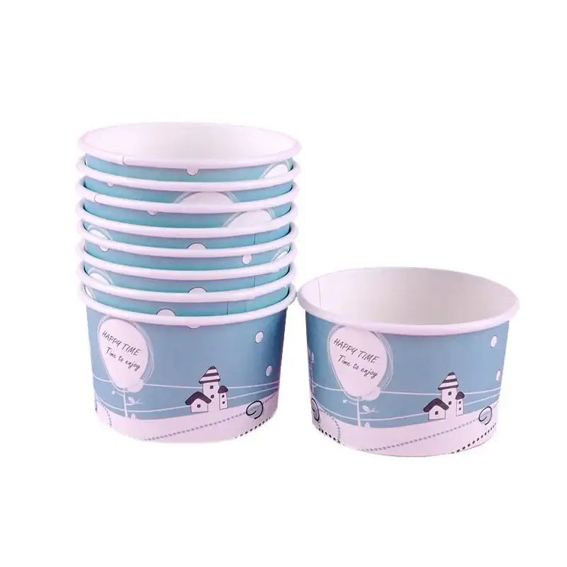 Cartoon blue & white paper cups with lids dining room dessert bowls