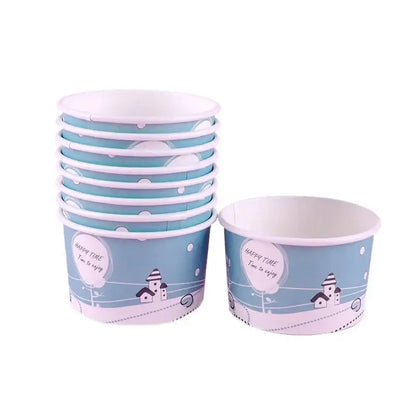 Cartoon blue & white paper cups with lids dining room dessert bowls