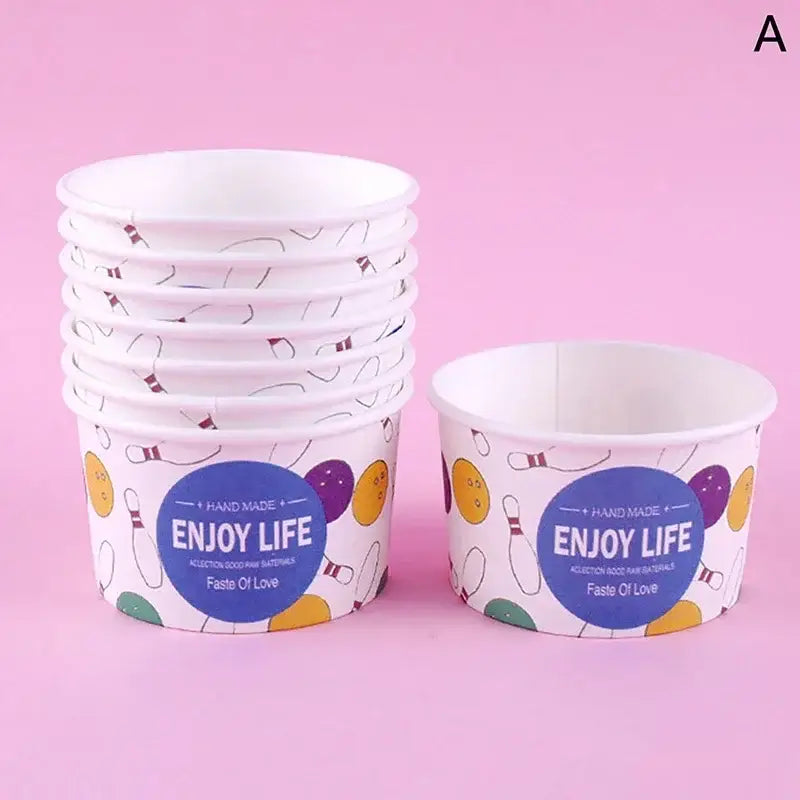 Cartoon blue & white paper cups with lids dining room dessert bowls