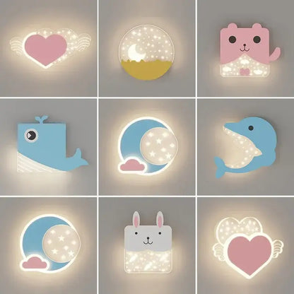 Cartoon blue & white whale wall lamp bedroom led art