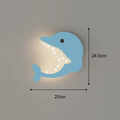 Cartoon blue & white whale wall lamp bedroom led art