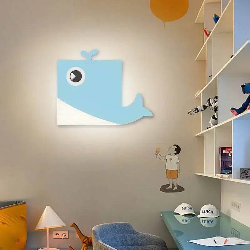 Cartoon blue & white whale wall lamp bedroom led art