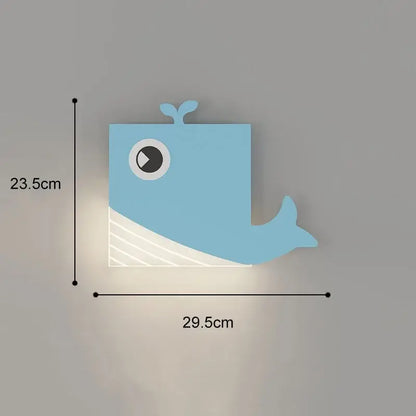 Cartoon blue & white whale wall lamp bedroom led art