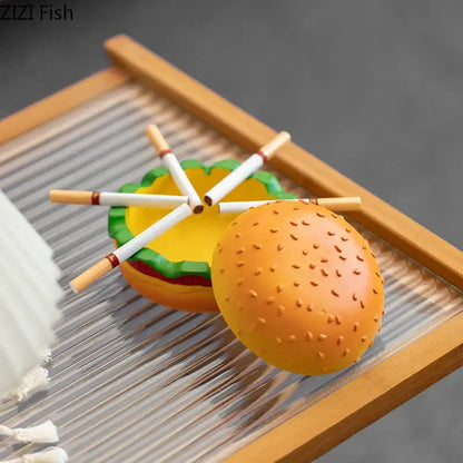 Cartoon burger ashtray yellow & green resin decor for office table