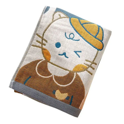 Cartoon cat and dog cotton gauze bath towel for bathroom