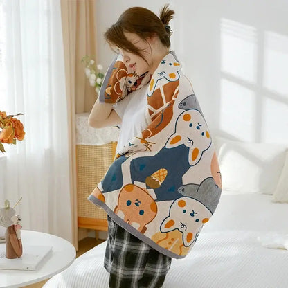Cartoon cat and dog cotton gauze bath towel for bathroom