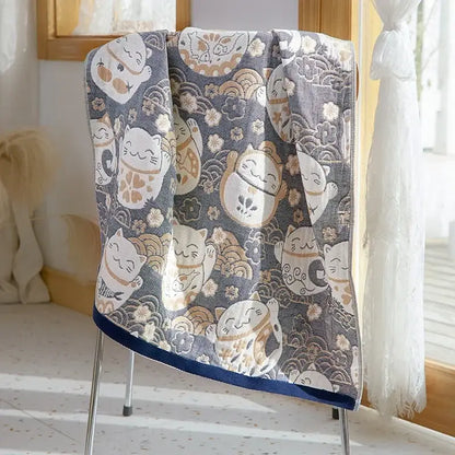 Cartoon cat and dog cotton gauze bath towel for bathroom