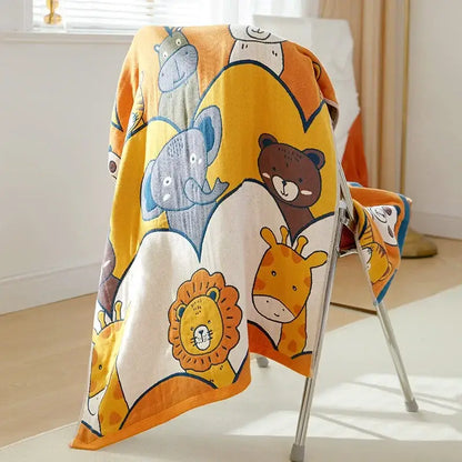 Cartoon cat and dog cotton gauze bath towel for bathroom
