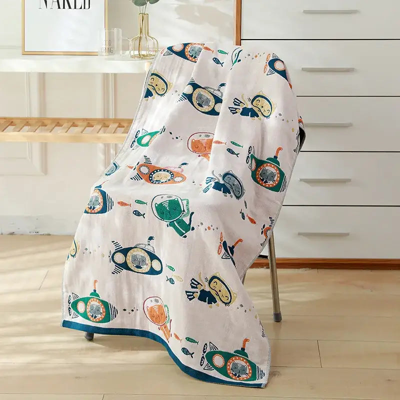 Cartoon cat and rabbit cotton gauze bath towel for bedroom and nursery