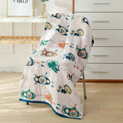 Cartoon cat and rabbit cotton gauze bath towel for bedroom and nursery