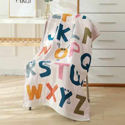 Cartoon cat and rabbit cotton gauze bath towel for bedroom and nursery