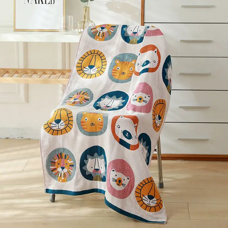 Cartoon cat and rabbit cotton gauze bath towel for bedroom and nursery
