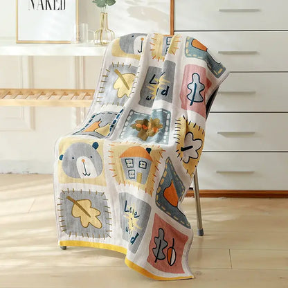 Cartoon cat and rabbit cotton gauze bath towel for bedroom and nursery