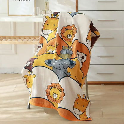 Cartoon cat and rabbit cotton gauze bath towel for bedroom and nursery