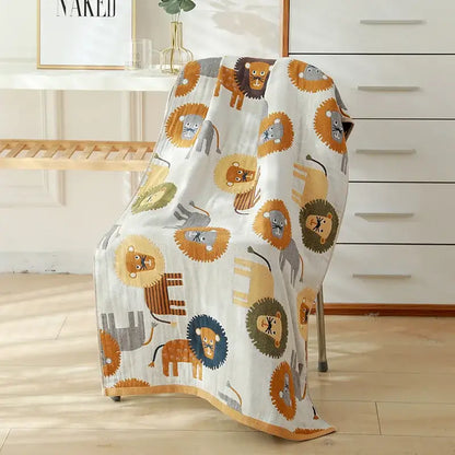 Cartoon cat and rabbit cotton gauze bath towel for bedroom and nursery