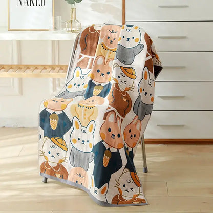 Cartoon cat and rabbit cotton gauze bath towel for bedroom and nursery