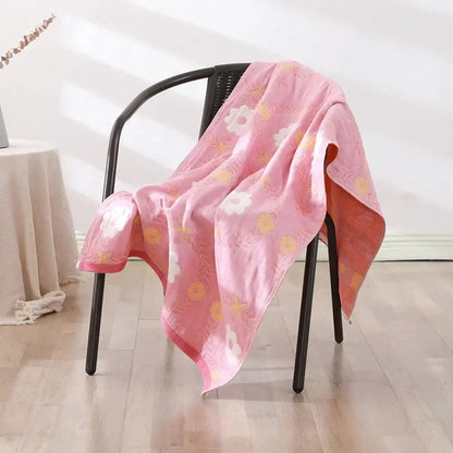Cartoon cat and rabbit cotton gauze bath towel for bedroom and nursery