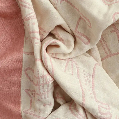 Cartoon cat bamboo cotton throw blanket cream bedroom decor