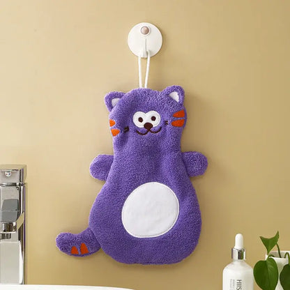 Cartoon cat coral velvet hand towels gray & pink bathroom decor