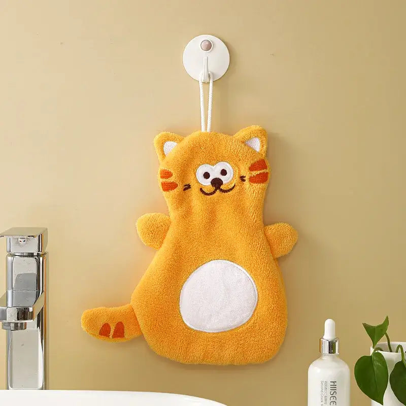 Cartoon cat coral velvet hand towels gray & pink bathroom decor