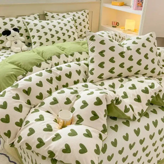 Cartoon cat floral pink cotton duvet set bedroom bedding