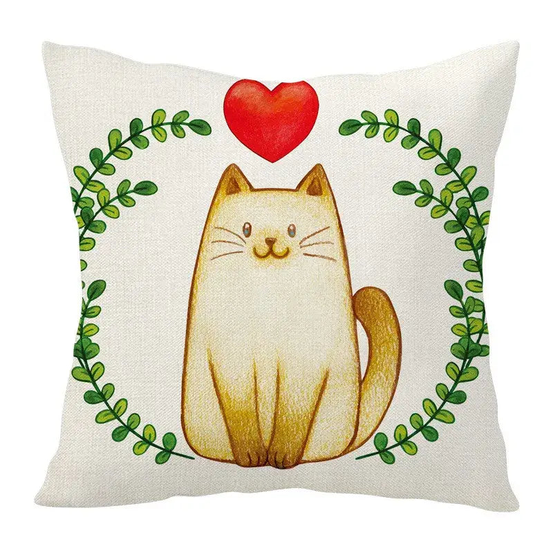 Cartoon cat linen pillowcase red teacup design living room cushion