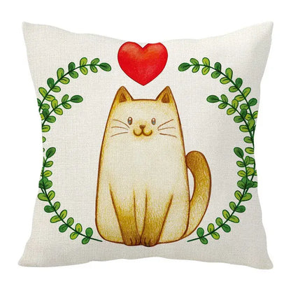Cartoon cat linen pillowcase red teacup design living room cushion